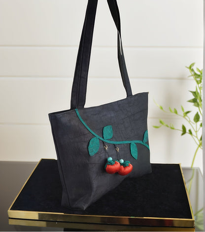 Oriental Gambiered Silk Crossbody Bag with Red Persimmon Charm - Unique Artistic Shoulder Purse