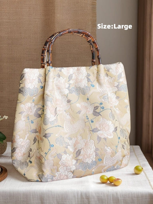 Song Brocade Kylin Bamboo Handle Tote