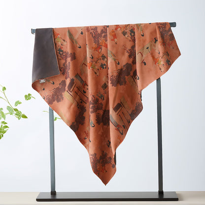Tang Dynasty Ladies Pattern Square Scarf - Vintage Gambiered Guangdong Silk (Xiangyunsha), 100% Mulberry Silk, Non-Woven Cultural Heritage Shawl/Wrap