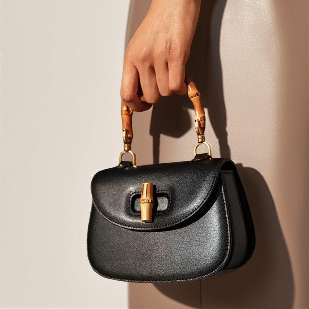 Bamboo Handle Leather Top Handle Bag