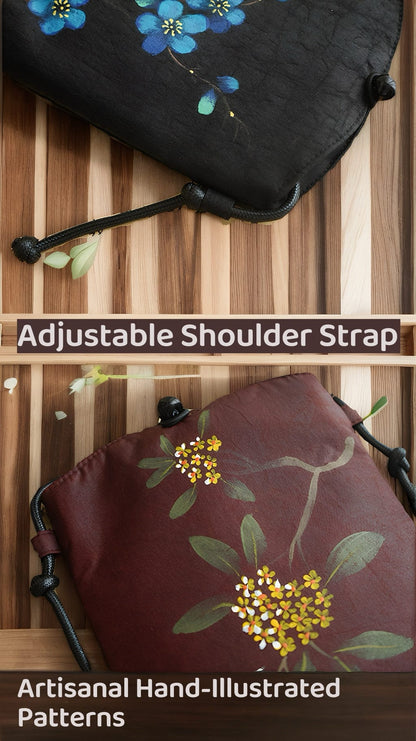 Gambiered Guangdong Silk Crossbody Bag | Hand-Painted Chinese Art | Women's Phone Purse