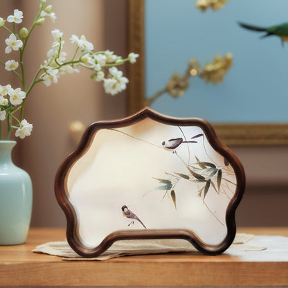 Double-Sided Art Ornament - Handmade Xiang Embroidery Display with Auspicious Birds & Flowers, Meticulous Needlework Home Decor