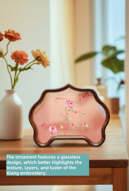 Double-Sided Art Ornament - Handmade Xiang Embroidery Display with Auspicious Birds & Flowers, Meticulous Needlework Home Decor