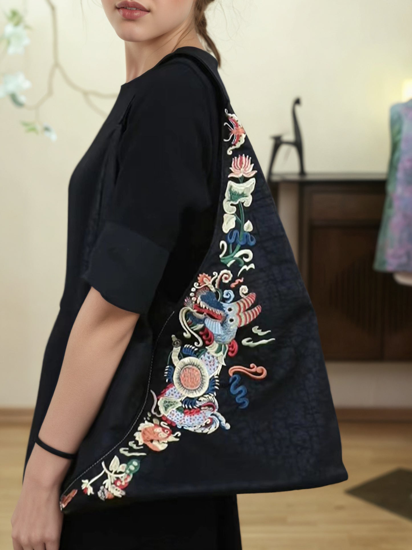 Dragon-Koi Gambiered Canton Gauze Bag