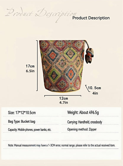 Size and dimension overview of the ​Four-Grid Window Pattern Xiangyunsha Silk Vintage Crossbody Bag, highlighting its ​compact and practical measurements​ for lightweight, everyday carry. The bag’s structured silhouette ensures optimal space for essentials while maintaining a portable profile, ideal for versatile use.