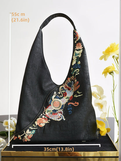 Loong Li Xiangyunsha Tote Size Chart showing detailed dimensions including length, height, width, and strap length.
