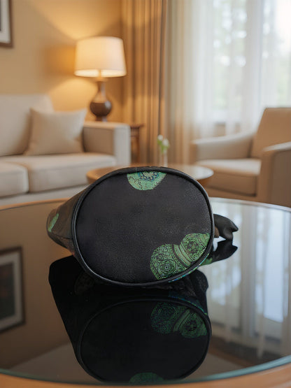 Bottom view of the Lucky Gourd Xiangyunsha Silk Vintage Crossbody Bag, showcasing how the elegant ​gourd jacquard pattern​ seamlessly extends to the ​reinforced base. The ​structured bottom​ provides durable support, preventing sagging for a consistently elegant silhouette.