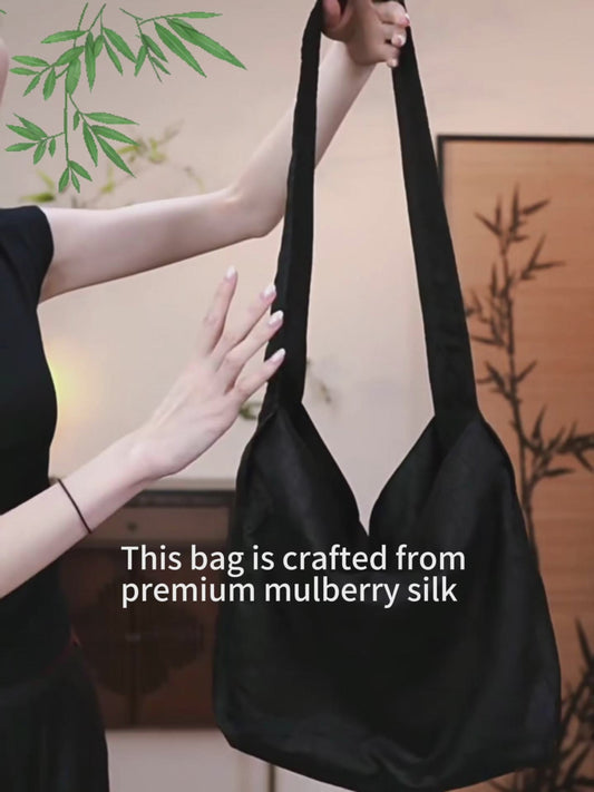 Gambiered Guangdong Silk (Xiangyun Sha) Tortoise-Crack Pattern Lotus Drawstring Bag - New Chinese Style Women's Shoulder Tote, Convertible Crossbody & Handheld Purse for Daily Commute