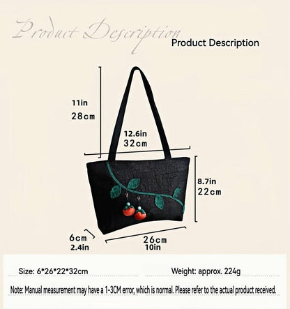 Dimensions and size overview of the Red Persimmon Lucky Xiangyunsha Shoulder Bag, showing its spacious interior that fits daily essentials like a phone and wallet, while maintaining a compact and elegant silhouette.